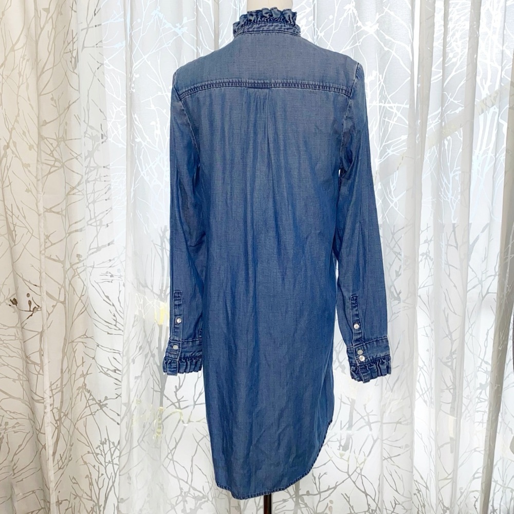 FRAME DENIM BLUE JEAN RUFFLE LONG SLEEVE BUTTON DOWN SHIRT DRESS - Picture 5 of 8